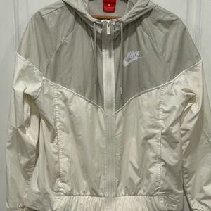 Nike Windrunner Women's Windbreaker Jacket Size M Ivory Grey Full Zip Hooded